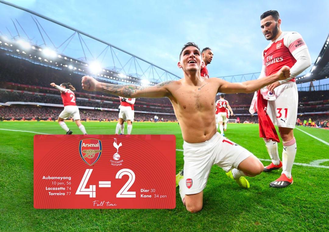Arsenal score 2 goals in 4 min to post 42 comeback win over Spurs