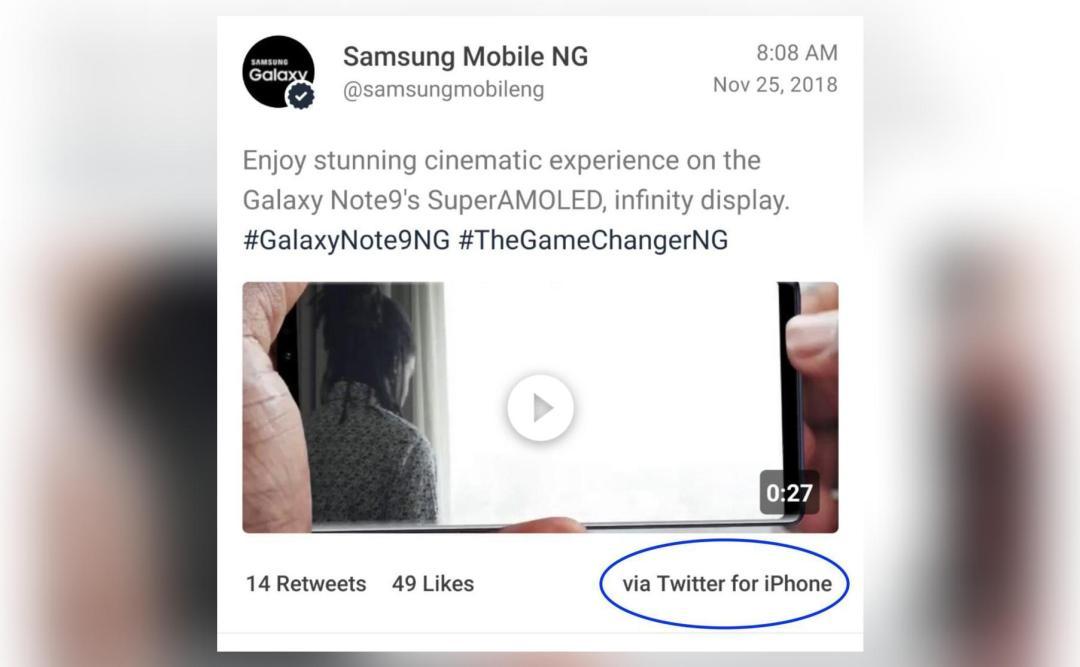 Samsung tweets from an iPhone (331 times)