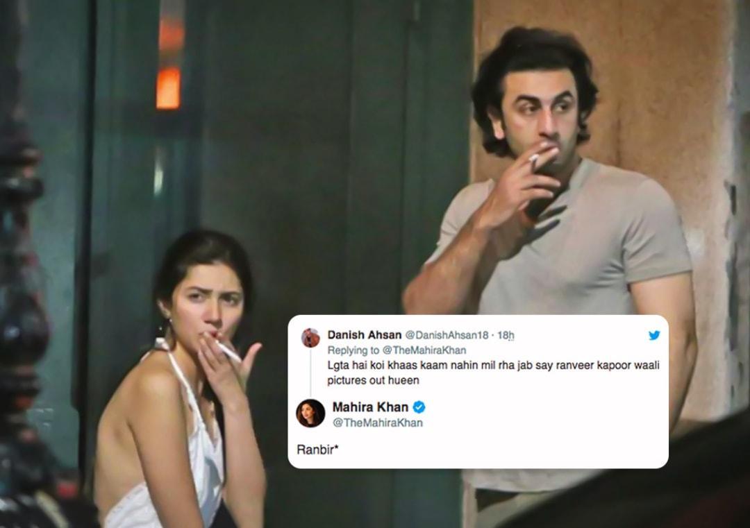 Mahira Corrects User Who Trolled Her Over Smoking Pics With Ranbir The two actors were clicked bonding over a smoke outside a hotel. mahira corrects user who trolled her