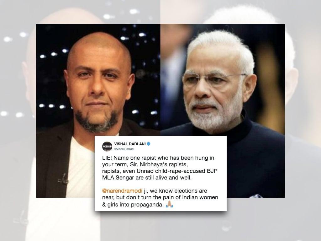It S A Lie Vishal Dadlani Criticises Pm S Claim Of Hanging Rapists He's the one to talk! inshorts com