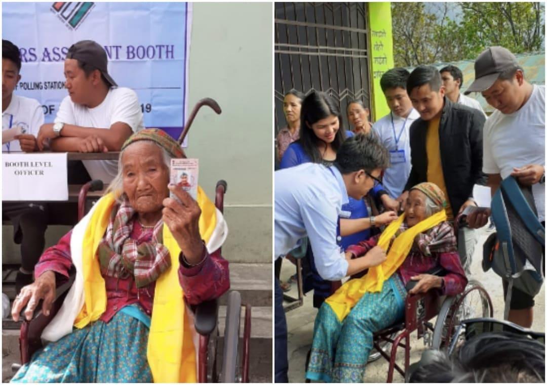 Sikkim's oldest voter Sumitra Rai aged 107 years casts vote